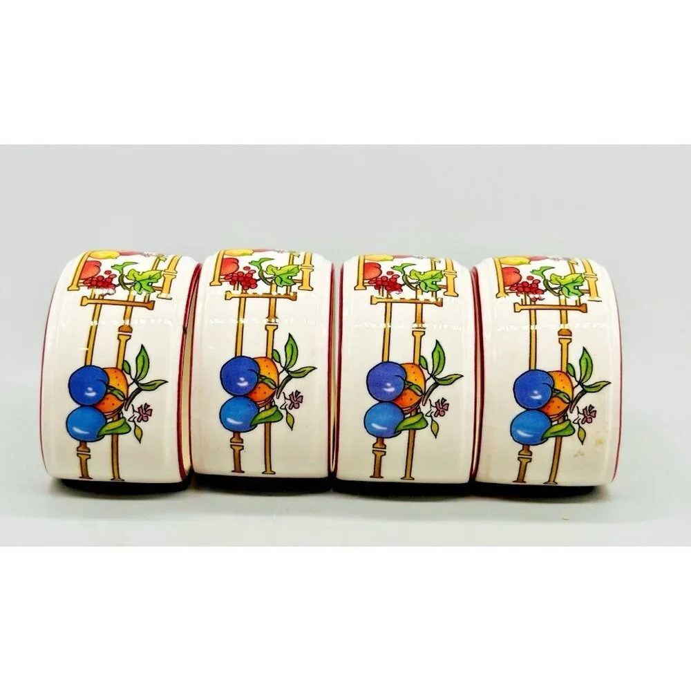 Villeroy Boch Mon Jardin Napkin‎ Ring Lot of 4 Fruit Lemon Orange Grapes